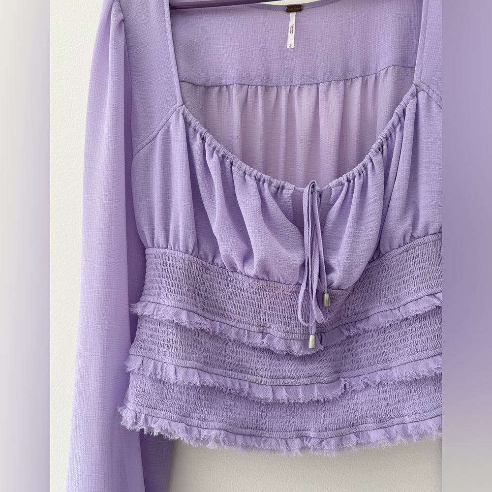 Free people Lolita purple long sleeve smocked blouse